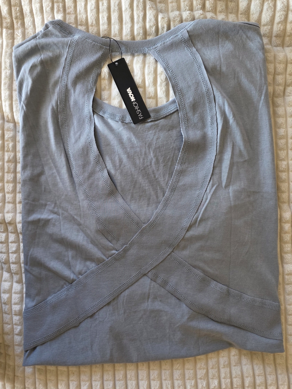 Fashnova Women’s Light Blue V-Neck Crossover Top